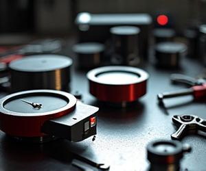 高精度な計器と工具が特徴的なUmibe Studioのワークステーション